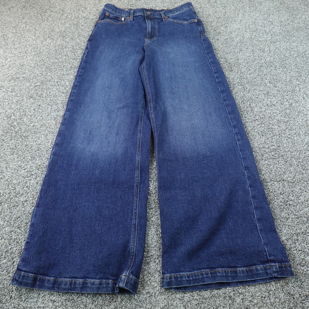 Gap Jeans Womens 30 Dark Blue Denim Pants High Rise Wide Leg Baggy Boho Stretch